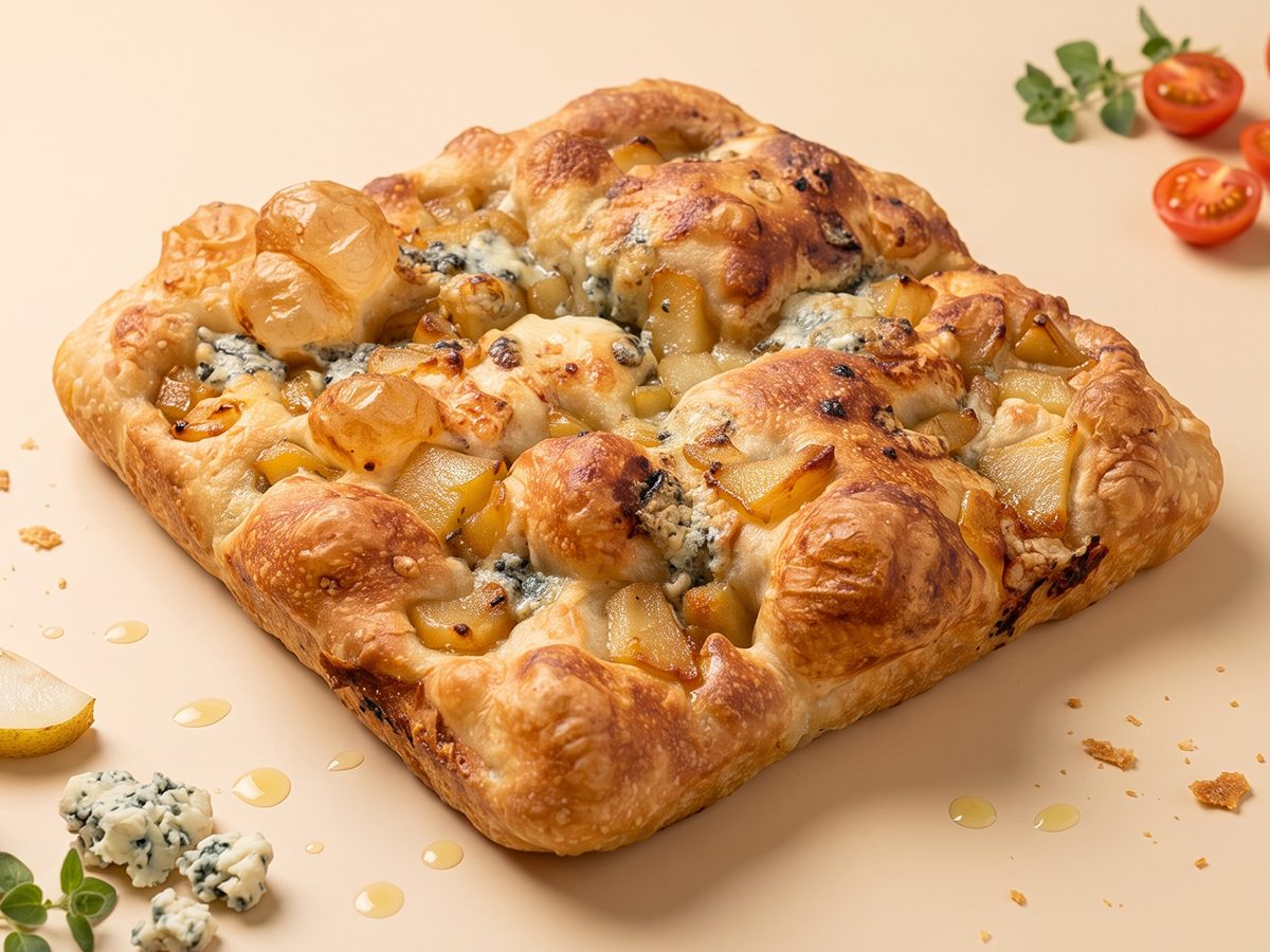 Trozo de focaccia con aceite de oliva y romero